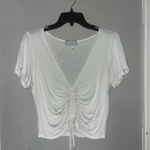 Gaze White Ruched V-Neck Crop Top